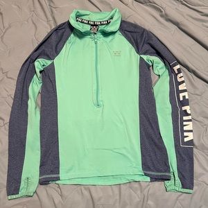 VS PINK Turquoise/ Indigo athletic fleece half zip NWOT